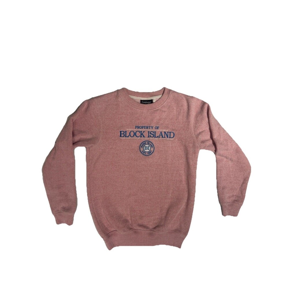Vintage Comfortex Pink Block Island Brushed Fleece Crewneck Pullover SM Y2K 90s